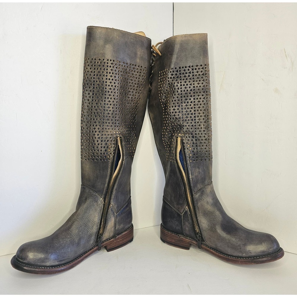 BED STU Cambridge Soft Leather Tall BOOTS Distressed Charcoal Steampunk … - Picture 3 of 11